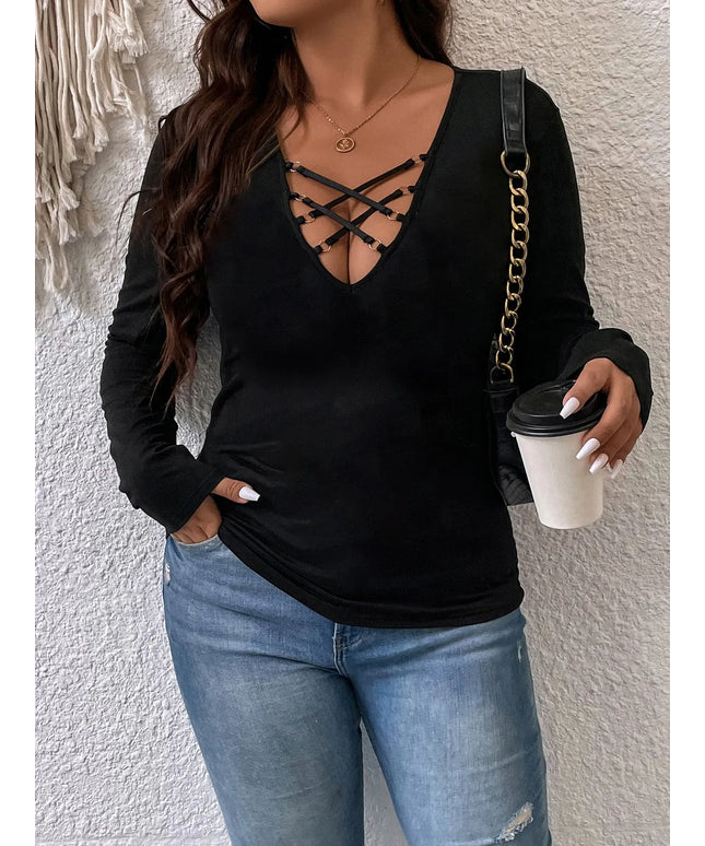 jkthpu-45 Emery Rose Plus Crisscross Ring Detail Tee