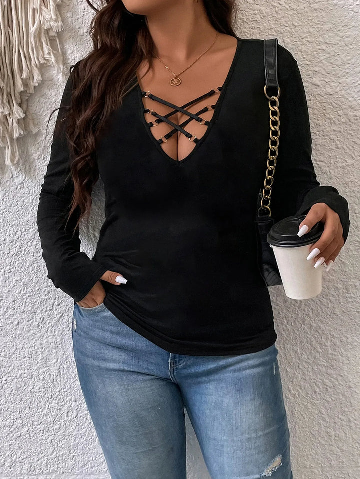Emery Rose Plus Crisscross Ring Detail Tee