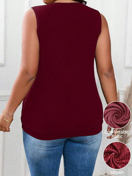 jkthpu-45 Emery Rose Plus Square Neck Sequin Knit Vest