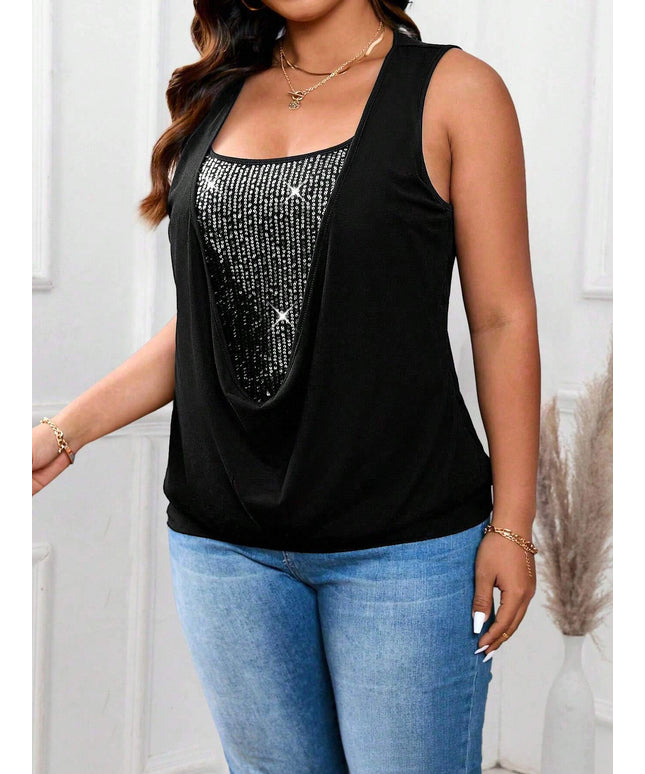 jkthpu-45 Emery Rose Plus Square Neck Sequin Knit Vest