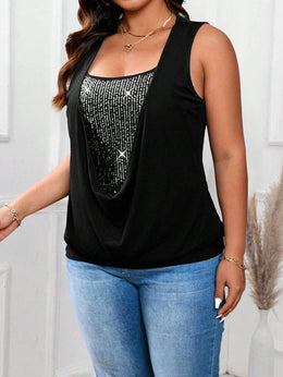 jkthpu-45 Emery Rose Plus Square Neck Sequin Knit Vest