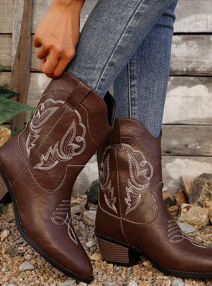 KissICON Ethnic Embroider Decor High Heel Boots for Women