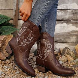 KissICON Ethnic Embroider Decor High Heel Boots for Women