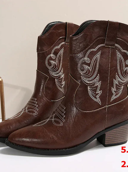 KissICON Ethnic Embroider Decor High Heel Boots for Women