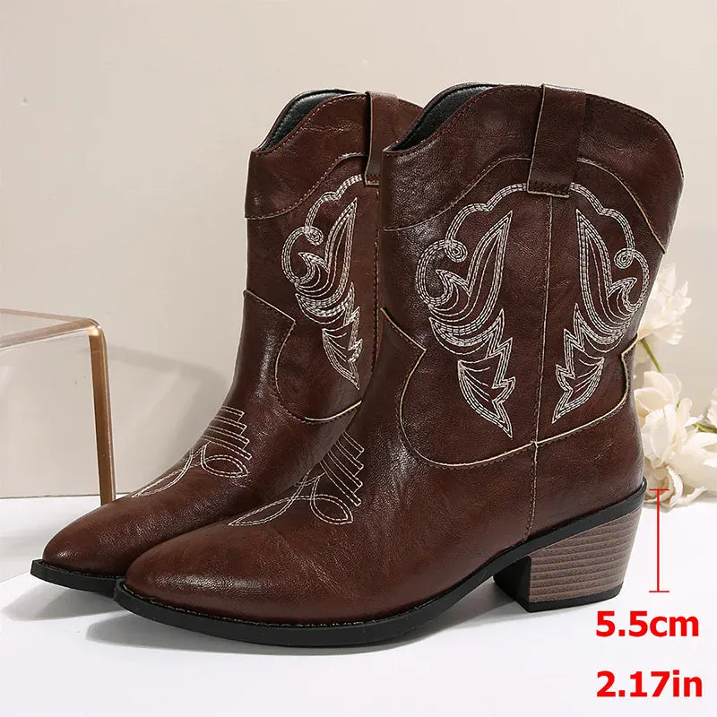 KissICON Ethnic Embroider Decor High Heel Boots for Women