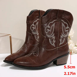 KissICON Ethnic Embroider Decor High Heel Boots for Women
