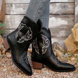 KissICON Ethnic Embroider Decor High Heel Boots for Women