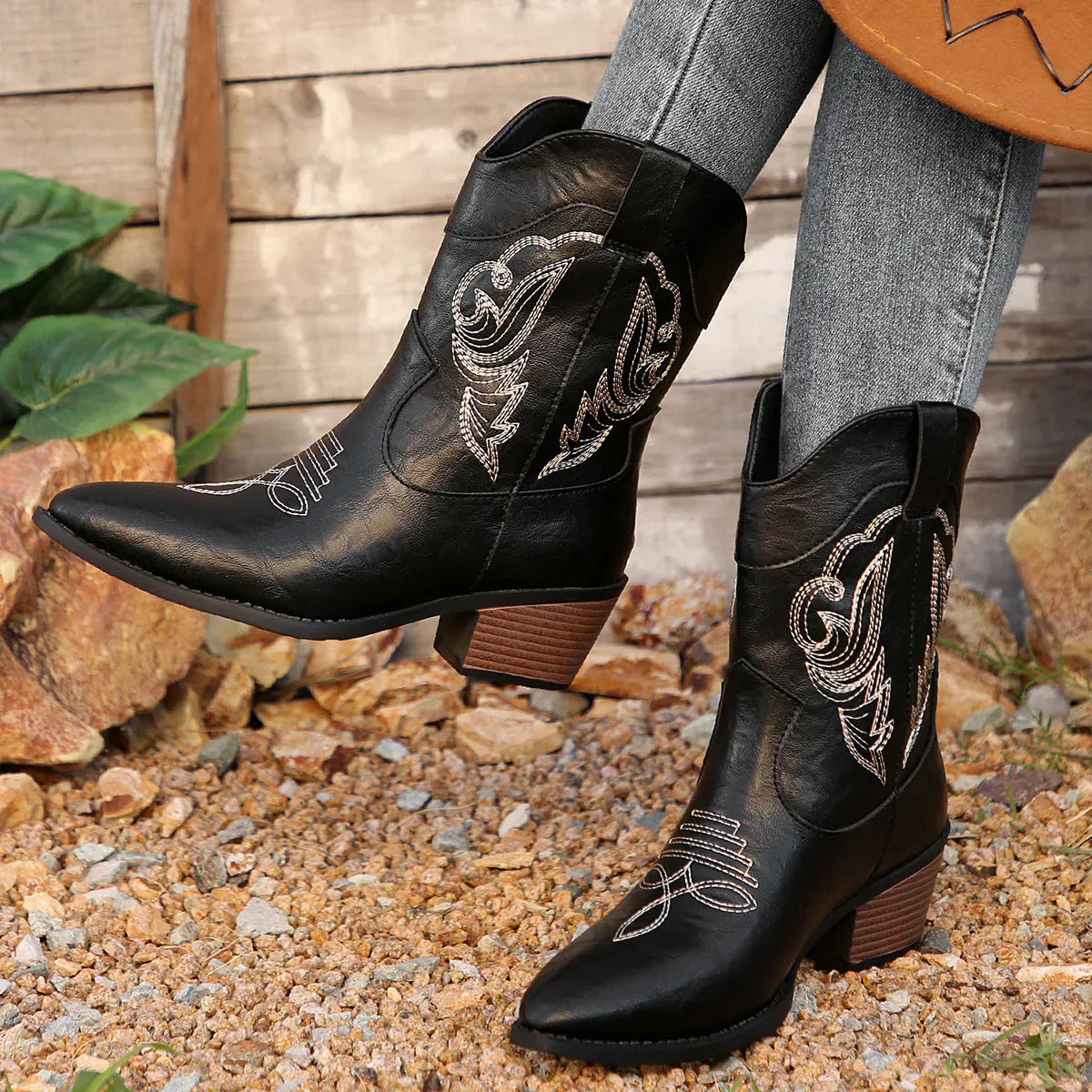 KissICON Ethnic Embroider Decor High Heel Boots for Women
