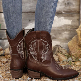 KissICON Ethnic Embroider Decor High Heel Boots for Women