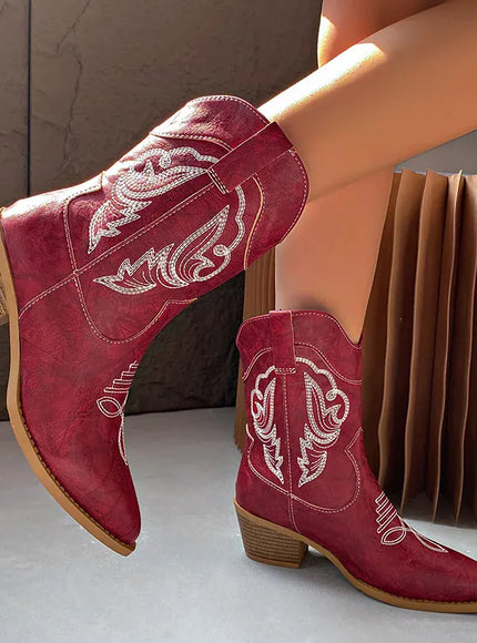 KissICON Ethnic Embroider Decor High Heel Boots for Women