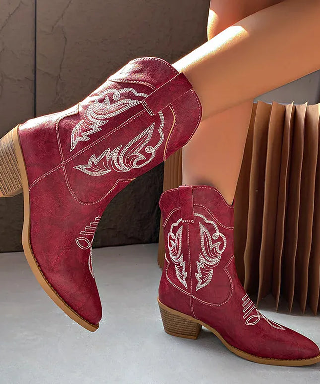 KissICON Ethnic Embroider Decor High Heel Boots for Women