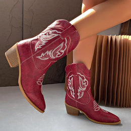 KissICON Ethnic Embroider Decor High Heel Boots for Women