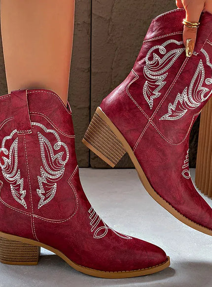 KissICON Ethnic Embroider Decor High Heel Boots for Women