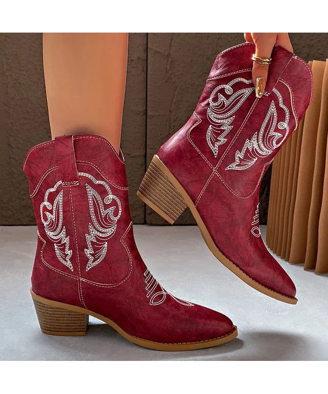 KissICON Ethnic Embroider Decor High Heel Boots for Women