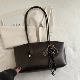 Dropshipman European American Retro Tote Bag, Korean Fashion Shoulder Bags Advanced Simple Handbag New Large Capacity Pendant Versatile Bags