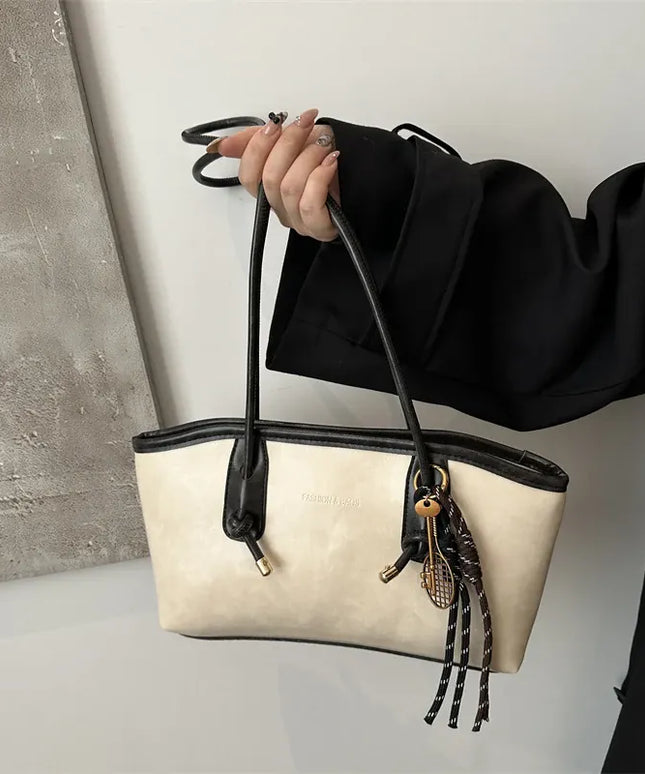 Dropshipman European American Retro Tote Bag, Korean Fashion Shoulder Bags Advanced Simple Handbag New Large Capacity Pendant Versatile Bags