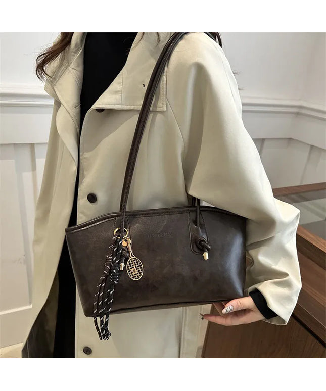 Dropshipman European American Retro Tote Bag, Korean Fashion Shoulder Bags Advanced Simple Handbag New Large Capacity Pendant Versatile Bags