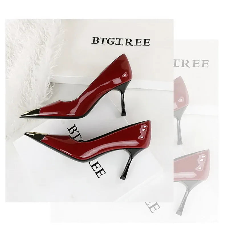 KissICON European Fashion Metal Square-Toe High Heels Shallow Mouth