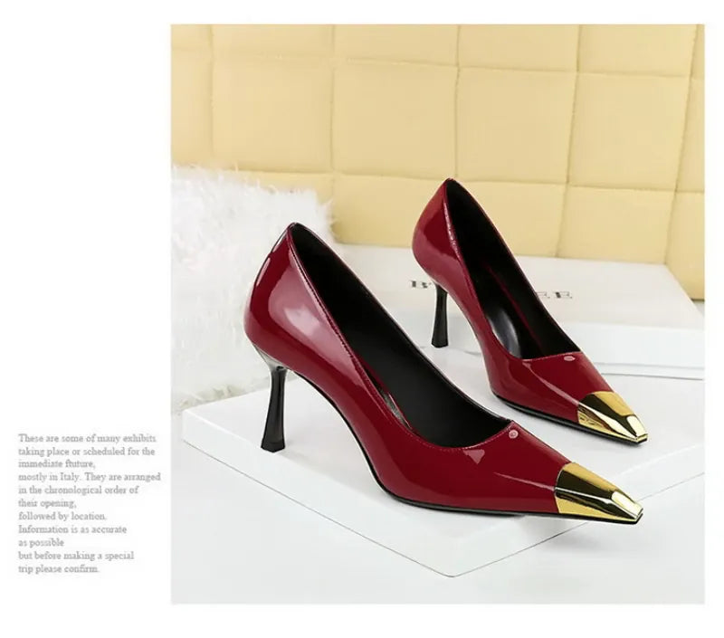 KissICON European Fashion Metal Square-Toe High Heels Shallow Mouth