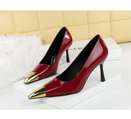 KissICON European Fashion Metal Square-Toe High Heels Shallow Mouth