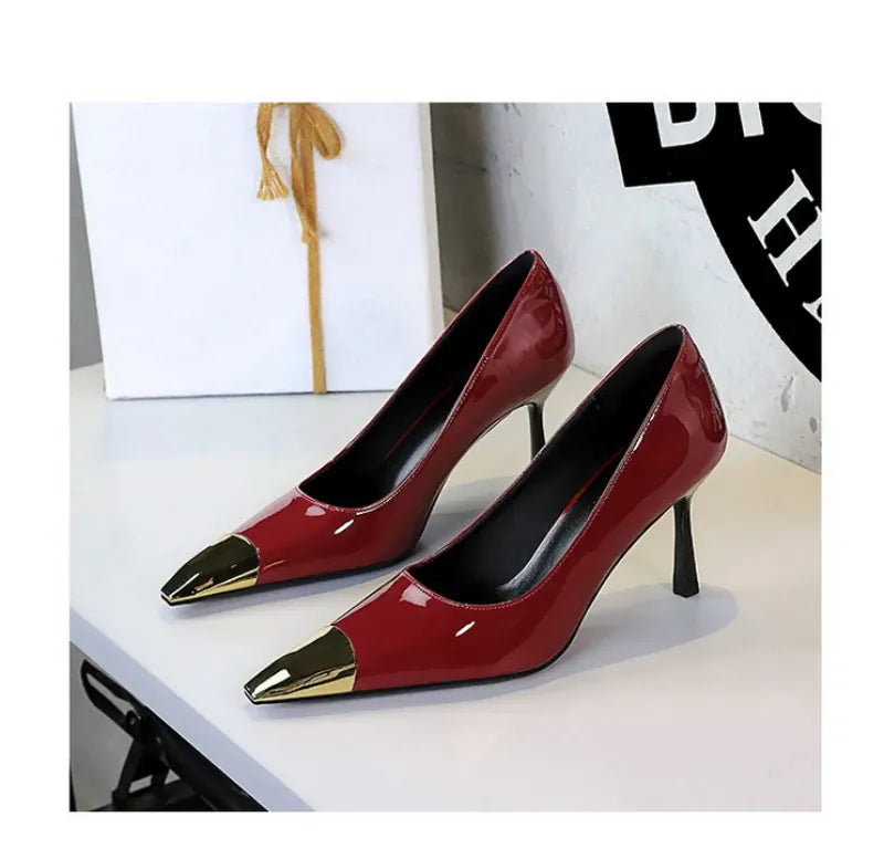 KissICON European Fashion Metal Square-Toe High Heels Shallow Mouth