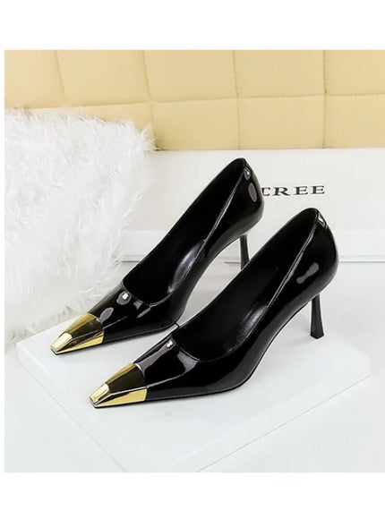 KissICON European Fashion Metal Square-Toe High Heels Shallow Mouth