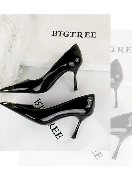 KissICON European Fashion Metal Square-Toe High Heels Shallow Mouth