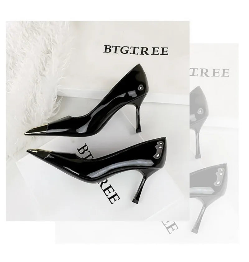 KissICON European Fashion Metal Square-Toe High Heels Shallow Mouth