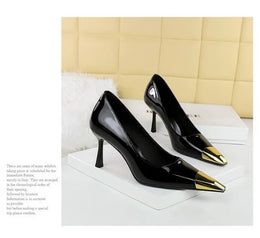 KissICON European Fashion Metal Square-Toe High Heels Shallow Mouth