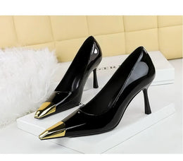 KissICON European Fashion Metal Square-Toe High Heels Shallow Mouth