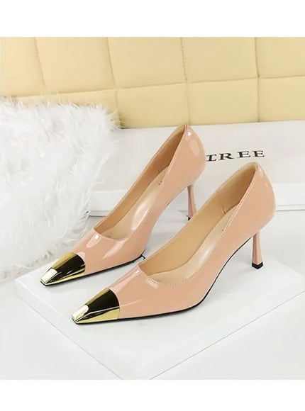 KissICON European Fashion Metal Square-Toe High Heels Shallow Mouth