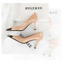 KissICON European Fashion Metal Square-Toe High Heels Shallow Mouth