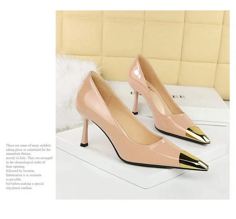 KissICON European Fashion Metal Square-Toe High Heels Shallow Mouth