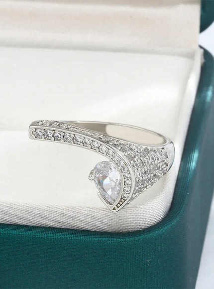 KissICON European Style Elegant Diamond-set Irregular Ring Line Sense Highlights Full of Diamond Jewelry Party 925 Silver Diamond Ring