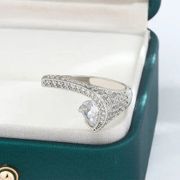 KissICON European Style Elegant Diamond-set Irregular Ring Line Sense Highlights Full of Diamond Jewelry Party 925 Silver Diamond Ring