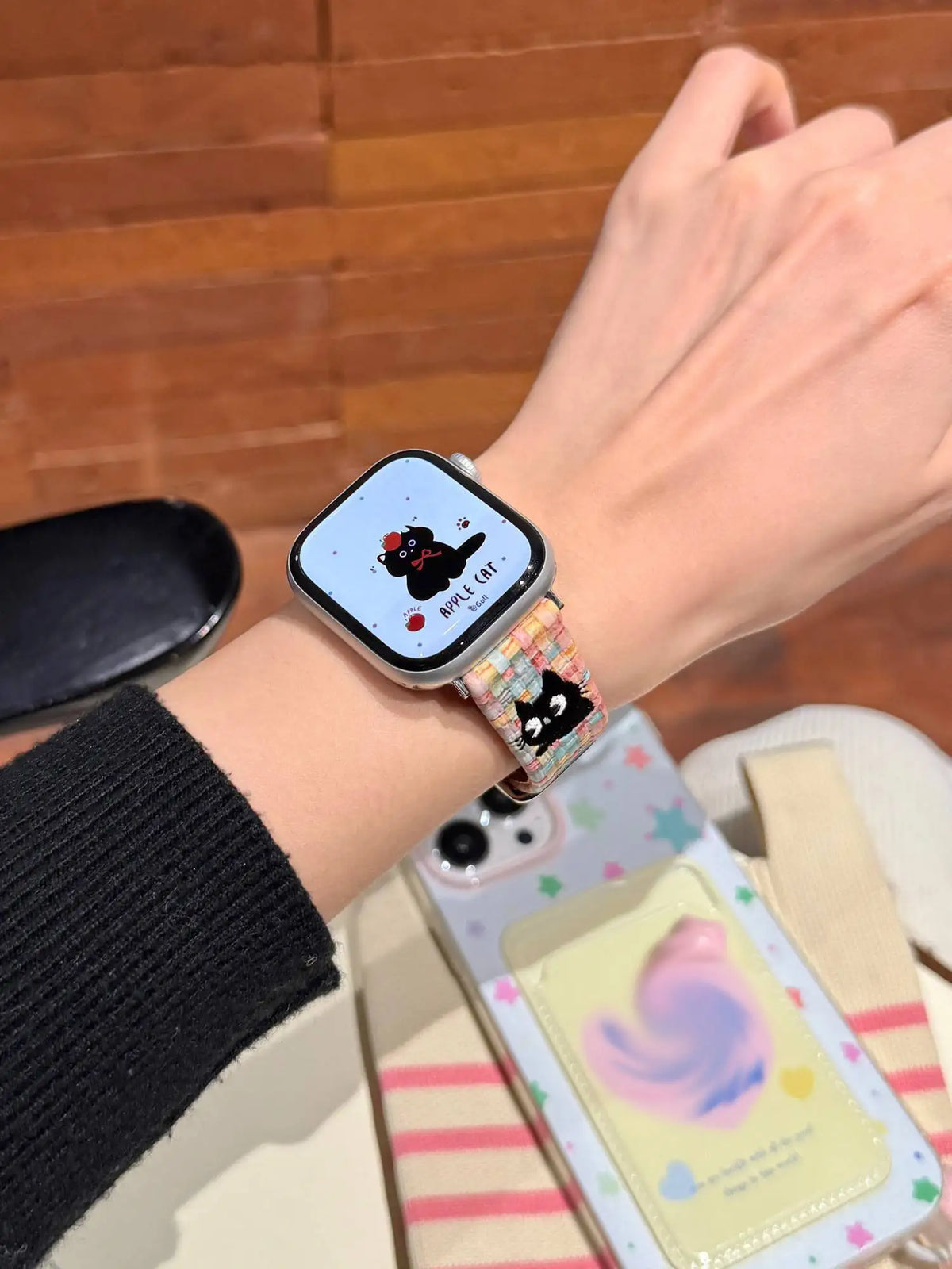 KissICON Excellent cute cartoon cat leather loop band For Apple Watch women 44mm 40 45 41 49 42 38 Series 11 10 9 8 SE 7 6 5 4 3 Strap