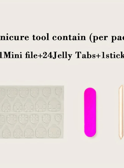 jkthpu-45 Express French Manicure Pink French Tip Glitter Press On Nails 24 Pcs