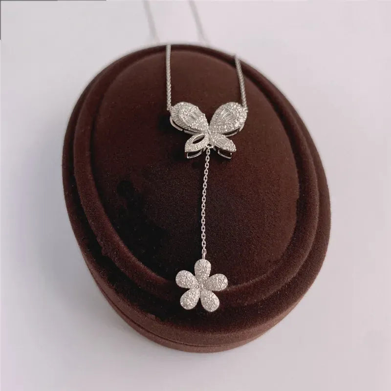KissICON Exquisite 925 Silver Butterfly Necklace - Tassel Pendant