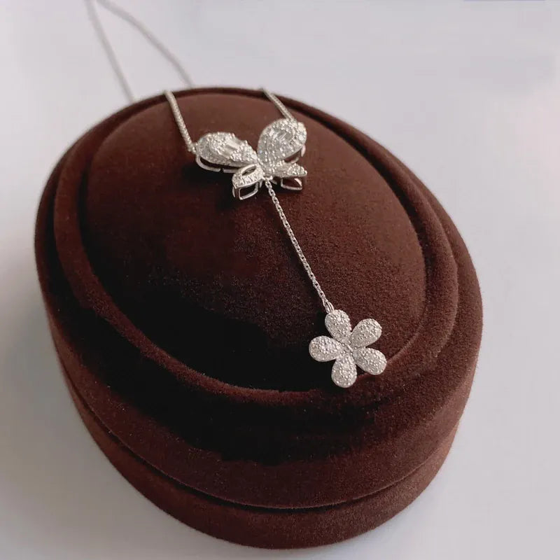 KissICON Exquisite 925 Silver Butterfly Necklace - Tassel Pendant