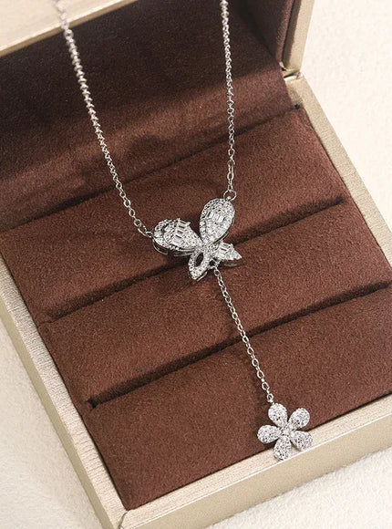 KissICON Exquisite 925 Silver Butterfly Necklace - Tassel Pendant