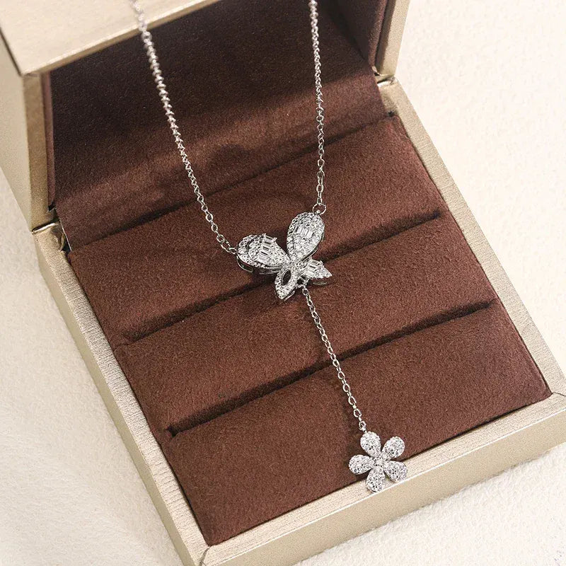 KissICON Exquisite 925 Silver Butterfly Necklace - Tassel Pendant