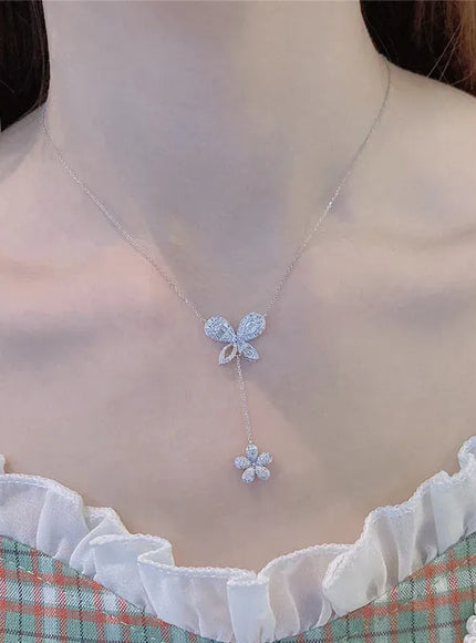 KissICON Exquisite 925 Silver Butterfly Necklace - Tassel Pendant