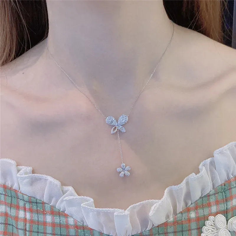 KissICON Exquisite 925 Silver Butterfly Necklace - Tassel Pendant