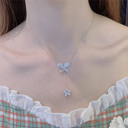 KissICON Exquisite 925 Silver Butterfly Necklace - Tassel Pendant