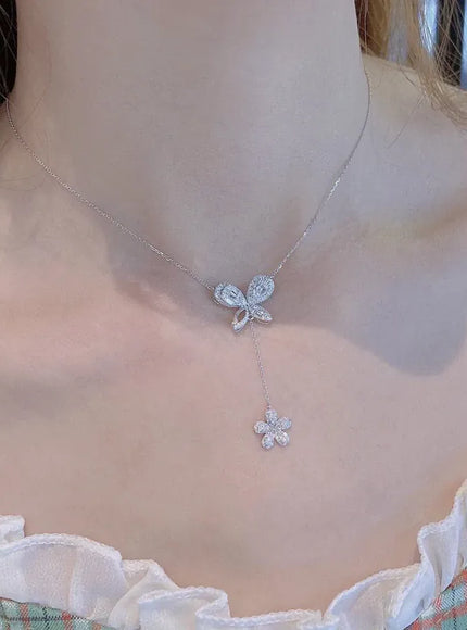 KissICON Exquisite 925 Silver Butterfly Necklace - Tassel Pendant