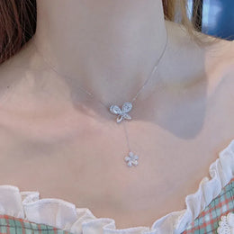 KissICON Exquisite 925 Silver Butterfly Necklace - Tassel Pendant