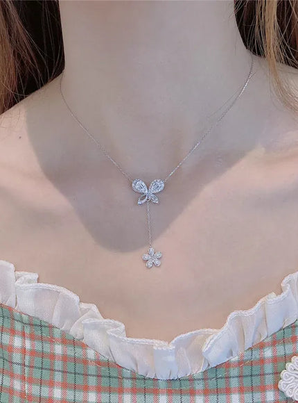 KissICON Exquisite 925 Silver Butterfly Necklace - Tassel Pendant
