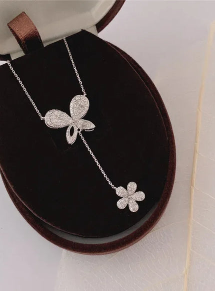 KissICON Exquisite 925 Silver Butterfly Necklace - Tassel Pendant