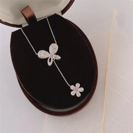 KissICON Exquisite 925 Silver Butterfly Necklace - Tassel Pendant