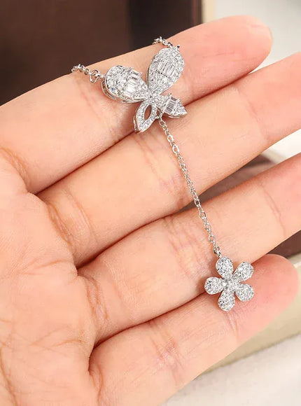 KissICON Exquisite 925 Silver Butterfly Necklace - Tassel Pendant